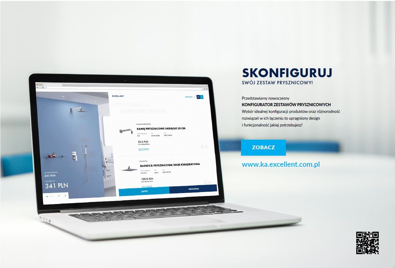 Konfigurator Excellent pozwoli użytkownikowi stać się na chwilę projektantem i stworzyć swój własny zestaw armatur, idealnie pasujący do serii kabin Mazo. Fot. Excellent